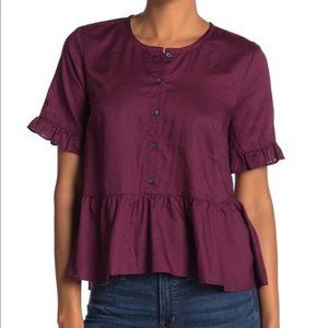 MADEWELL BURGANDY COTTON PEASANT TOP BUTTON UP